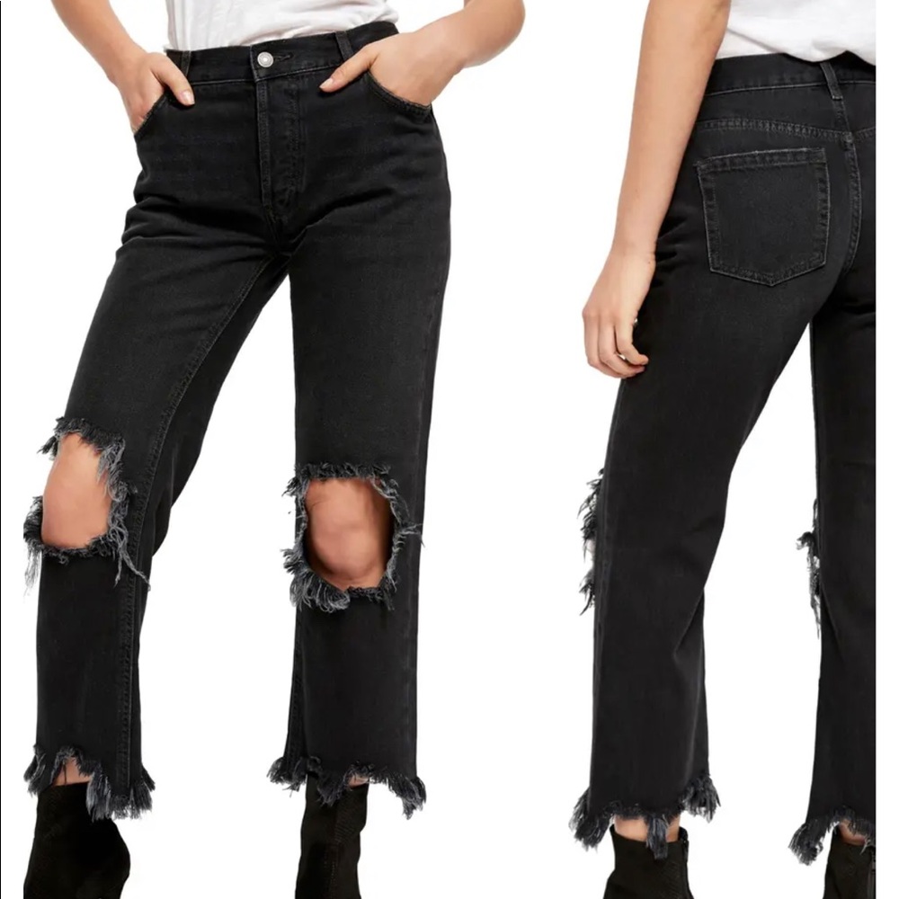 Free People Black Distressed Ankle Jeans